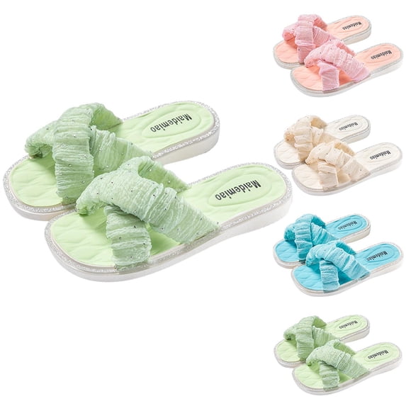 Swuxness Big Girls Slide Slippers Strap Star Rhinestone for Indoor Home and Summer Use