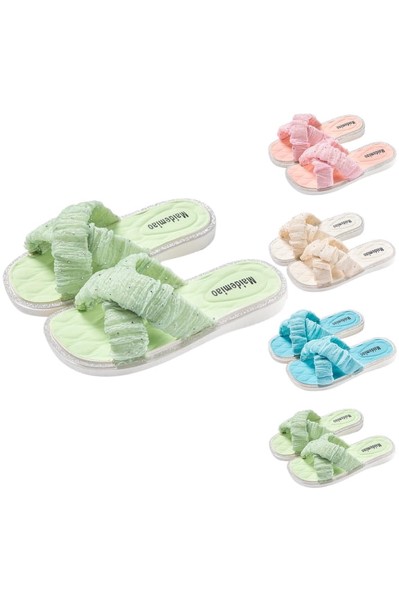 Big Girls Slide Slippers Strap Star Rhinestone for Indoor Home and Summer Use