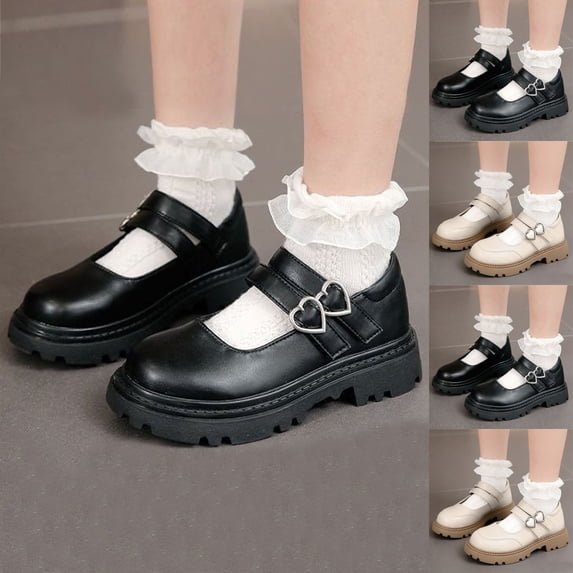 Swuxness Big Girls Soft Soled Leather Mary Academy Style Round Toe Thick Sole Breathable