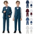 thumbnail image 1 of Swuxness Boys Blazer Boys Long Sleeve Shirt Pants Jacket Tank Pants Bow Ties 5 Piece Formal Dress Outfit Suits Blue 6-7 Years, 1 of 5
