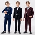 thumbnail image 1 of Swuxness Boys British Style Blazer Boys Shirt Jacket Tank Pants Bow Ties 5 Piece Formal Dress Outfit Suits Wine 9-10 Years, 1 of 5