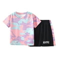 thumbnail image 1 of Swuxness Boys Casual Short Sleeve 2 Piece Sets , Summer Outfit Sets for Kids, Fashion Girls' Casual Short Sleeve Round Neck Collar Botton Printed Short Pants Sets Pink, 5 Years, 1 of 3