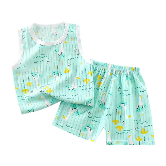 Swuxness Boys 2-Piece Suits Sleeveless Solid Color Tank with Shorts Summer Cool Sleepwear