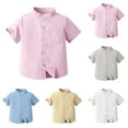 thumbnail image 1 of Swuxness Boys Casual Short Sleeve Shirts, Spring and Summer Tops, Kids Solid Color Stand Up Collar Breathable Soft Loose Pullover Tee Light Blue, 3-4 Years, 1 of 3