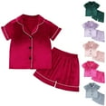 thumbnail image 1 of Swuxness Toddler 2-Piece Sleepwear Suits Short Sleeve Faux Silk Tops with Shorts Fall Winter Homewear, 1 of 5