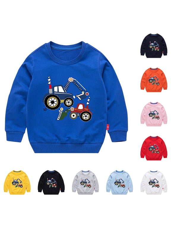 Boys Long Sleeve Sweatshirts, Toddler Fall Tops, Boys Trendy Style Crew Neck Sweatshirt for Kids Navy, 5-6 Years