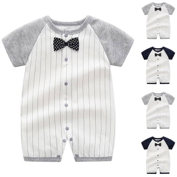 Swuxness Boys Short Sleeve Rompers Breathable Soft Striped Style Lightweight Formal Summer Outfits