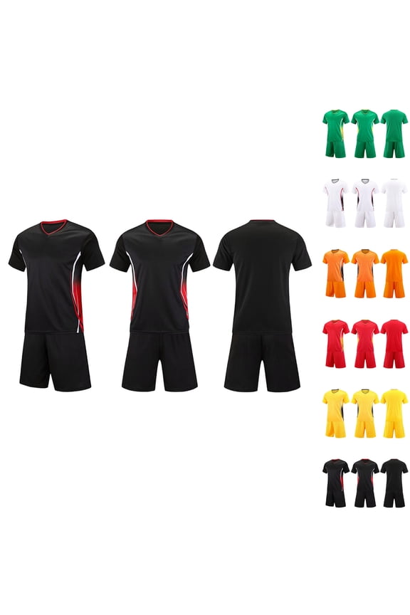 Boys Solid Color Soccer 2 Piece Outfit Suits School Game Training Short Sleeve V Neck Top Shorts White 8-9 Years