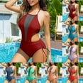 thumbnail image 1 of Swuxness Breathable Mesh Spaghetti Straps Padded Backless One Piece Swimsuits Women Solid Color Lightweight, 1 of 5