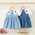 thumbnail image 1 of Swuxness Girl's Casual Short Sleeve Dress, Kids Dresses, Kids Girl Lapel ColorStylish Comfortable Breathable Lightweight Soft Denim Dress Light Blue, 6-12 Months, 1 of 5