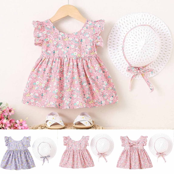 Swuxness Girl's Casual Short Sleeve Dress, Toddler Dresses, Kids Girl Crew Neck Print Comfortable Lightweight Soft Breathable Dress Purple, 3-4 Years