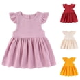 thumbnail image 1 of Swuxness Girl's Casual Short Sleeve Dress, Toddler Dresses, Kids Girl Stylish Solid ColorSleeve Ruffle Lace Button Dress Yellow, 3-6 Months, 1 of 5