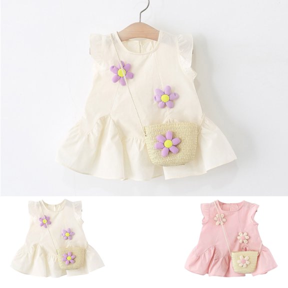 Swuxness Girl's Casual Sleeveless Dress, Kids Dresses, Kids Girl Stylish Print Ruffle Comfortable Soft Lightweight Dress Pink, 12-18 Months