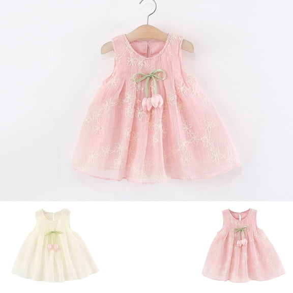 Swuxness Girl's Casual Sleeveless Dress, Kids Dresses, Kids Girl Stylish Print Ruffle Comfortable Soft Lightweight Dress Pink, 3-4 Years