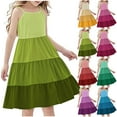 thumbnail image 1 of Swuxness Girl's Casual Sleeveless Dress, Kids Long Dresses, Kids Girl Patchwork Bohemian Suspender Comfortable Soft LayeredDress Yellow, 5-6 Years, 1 of 5