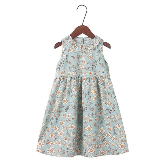 Swuxness Girl's Casual Sleeveless Dress, Toddler Dresses, Girls Plaid Print Round Neck Sleeveless Princess Sundress Comfortable Breathable and Lightweight for Play Navy, 5-6 Years