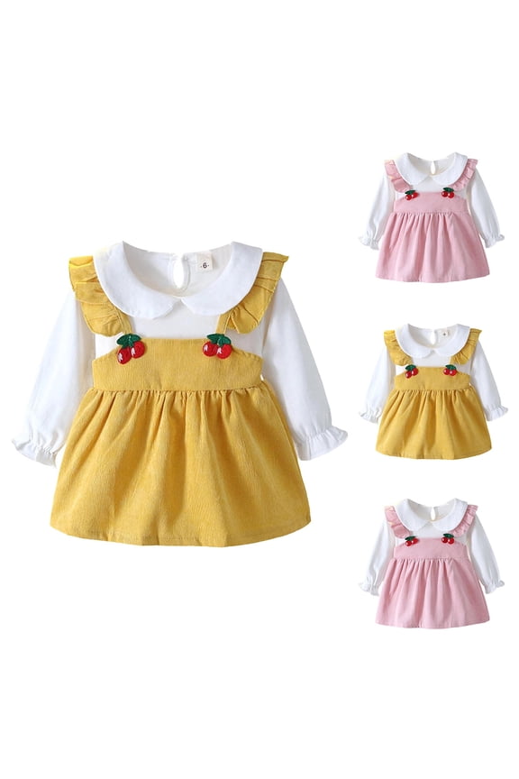 Girl's Casual Sleeveless Princess Dress, Kids Dresses, Girls Corduroy Denim Overalls Dress with Lapel Collar Soft Comfortable Kids Daily Wear Dress Yellow, 12-18 Months