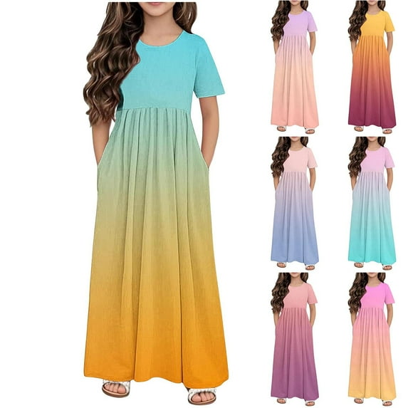 Swuxness Girl's Casual Sleeveless Princess Dress, Kids Long Dresses, GirlsColor Round Neck Dress with Pockets Comfortable Soft LooseLong Maxi Dress Mint Green, 13-14 Years