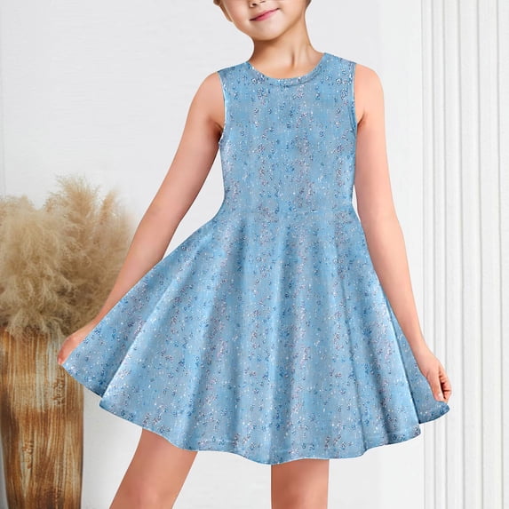 Swuxness Girl's Casual Sleeveless Princess Dress, Toddler Special Occasion Dresses, Kids Girl Crew Neck Fashion Print Dress With Pockets Comfortable Soft Lightweight Multicolor, 3-4 Years