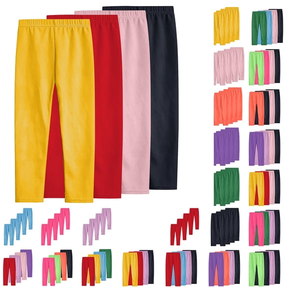 Swuxness Girls 4PC Leggings Long Pants Thin Solid Color Soft Stretch Cozy Combined Suits