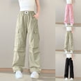 thumbnail image 1 of Swuxness Girls Cargo Full Length Pants Thin Summer Loose Casual Sports Breathable Wear, 1 of 5