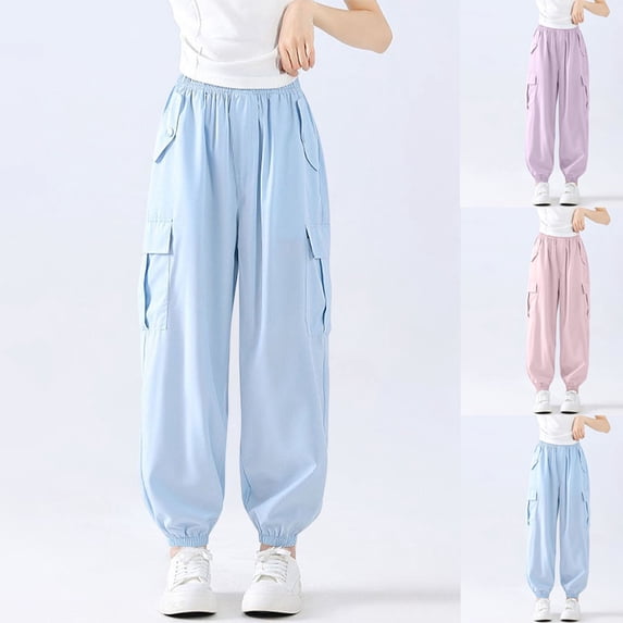 Swuxness Girls Full Length Pants Ice Silk Cargo Repellent Summer Outdoor Casual Wear