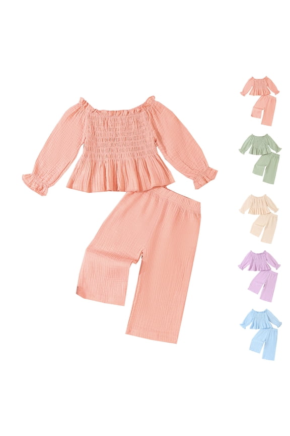 Girls Casual 2 Piece Sets, Girls' Long Sleeved Tops Long Pants, Fashion Toddler Round Neck Top Straight-Leg Pants Athleisure Outfit Pink, 4-5 Years