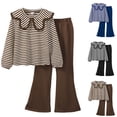 thumbnail image 1 of Swuxness Girls 2-Piece Outfits Suits Long Sleeve Striped Shirts with Flare Pants Fall Fashion Wear, 1 of 6