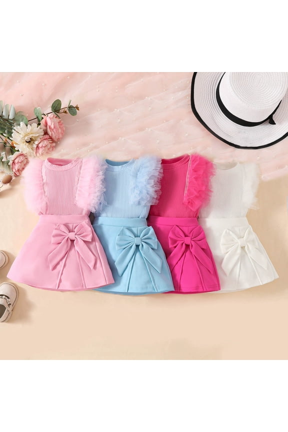 Girls Casual 2 Piece Sets, Girls' Sleeveless Shirts Short Skirt, Fashion Toddler Crew Neck Tank Tops A-Line Skirt Casual Comfortable Outfit Hot Pink, 9-12 Months