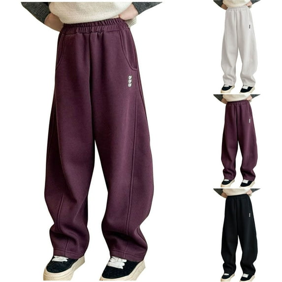 Swuxness Girls Casual Fleece Pants, Winter Long Pants for Girls, Girls Fleece Lined Comfortable Warm Soft Sweatpants for Big Kids and Teens Black, 13-14 Years