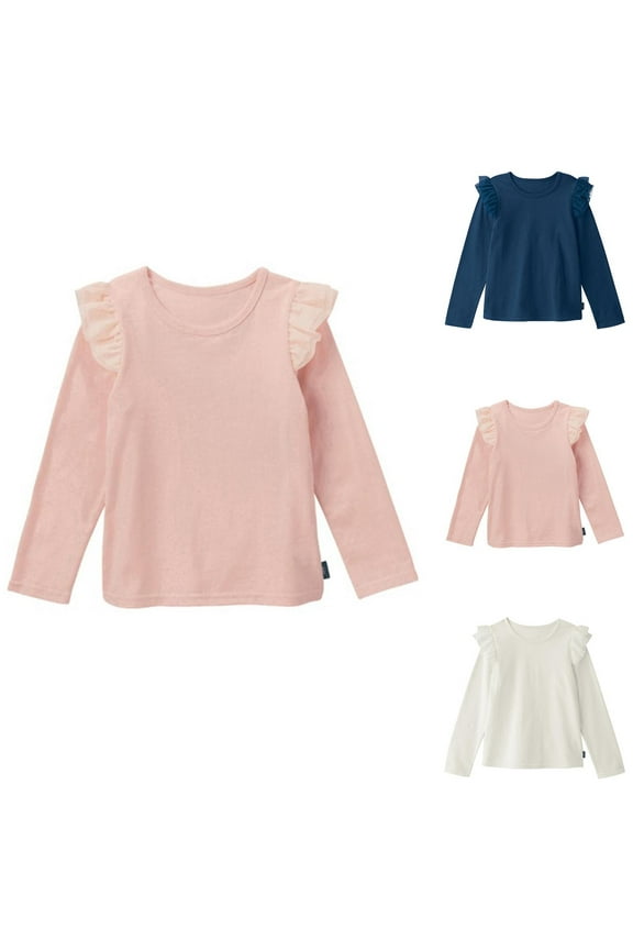 Girls' Casual Long Sleeve T-shirts, Toddler Fall Tops, Girls Round Neck Solid Color Blouse Loose Shirt Tops for Kids Navy, 6-8 Years