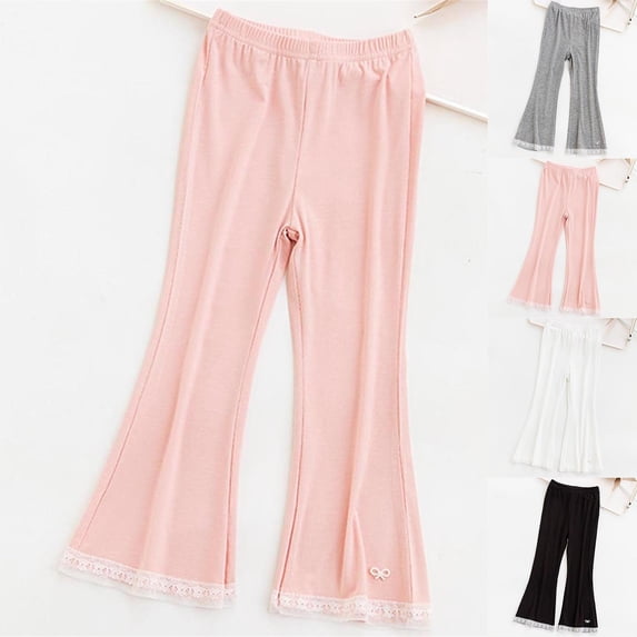 Swuxness Girls Casual Pants, Girls Summer Long Pants, Kids' Flare Leg Pants with Elastic Waist Comfortable for Girls and Boys Pink, 11-12 Years