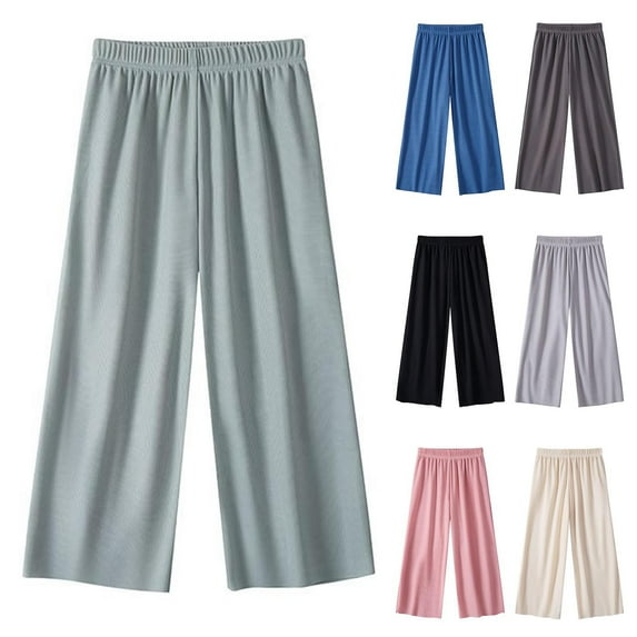 Swuxness Girls Casual Pants, Toddler Summer Long Pants, Girls Ice Silk Solid Color Elastic Waist Thin Wide Leg Long Pants Pink, 3-4 Years