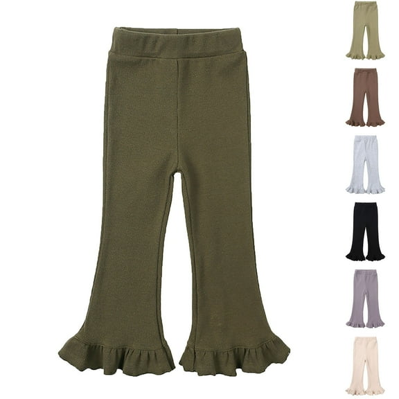 Swuxness Girls Casual Pants, Toddler Summer Long Pants, Girls' Knit Lightweight Comfortable Flare Leg Pants with Elastic Waist for Kids Coffee, 5-7 Years