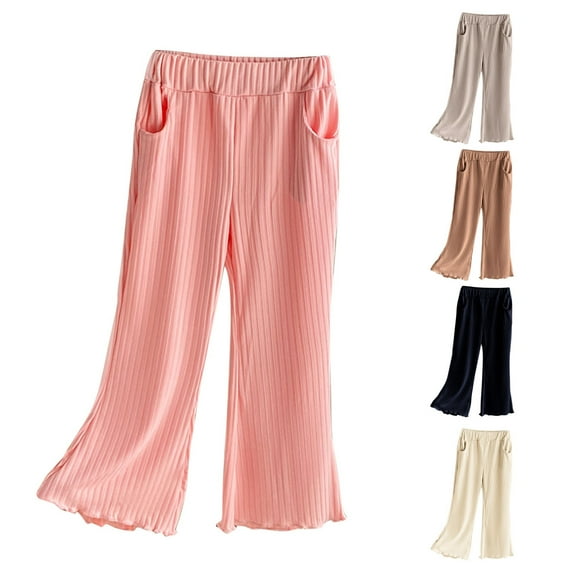 Swuxness Girls Casual Pants, Toddler Summer Long Pants, Girls Solid Color Lightweight Comfortable Flared Leg Pants for Everyday Outfits Pink, 3-4 Years