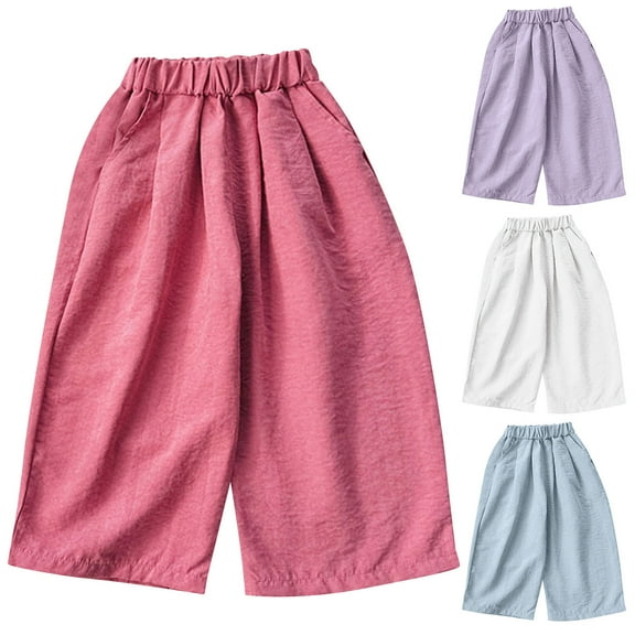 Swuxness Girls Casual Pants, Toddler Summer Long Pants, Girls Wide Leg Fashionable Comfortable Breathable Pants with Elastic Waist for Daily Wear Hot Pink, 1-2 Years