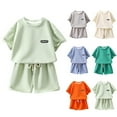 thumbnail image 1 of Swuxness Girls Casual Short Sleeve 2 Piece Sets , Kids Summer Outfits Sets, Summer Girl's Round Neck Short Sleeve Shorts Loose Casual Sets Gray, 3 Years, 1 of 4