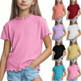thumbnail image 1 of Swuxness Girls Casual Short Sleeve Tops, Spring and Summer Blouses, Kids Solid Color Crew Neck Comfortable Breathable Soft Loose Pullover Tee White, 3-4 Years, 1 of 5