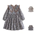 thumbnail image 1 of Swuxness Girls Dresses Long Sleeve Lapel Ditsy Floral Soft Comfortable Casual Outfits, 1 of 3