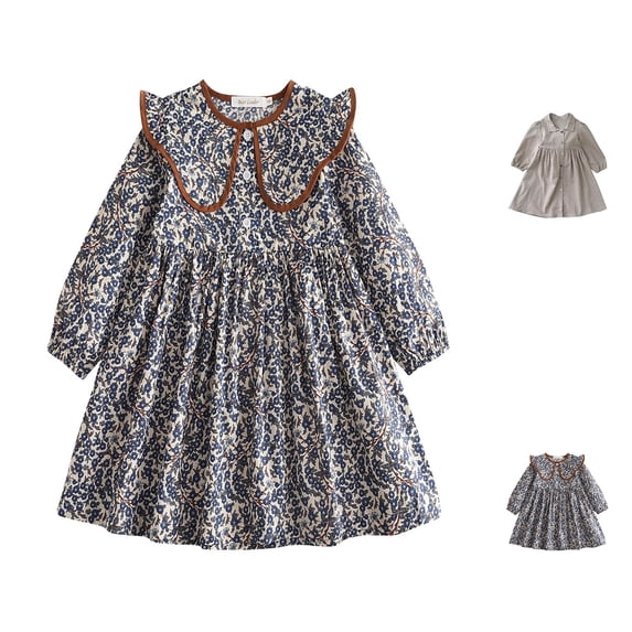 Swuxness Girls Dresses Long Sleeve Lapel Solid Color Soft Comfortable Casual Outfits