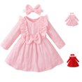thumbnail image 1 of Swuxness Girls Dresses Long Sleeve Round Neck Solid Color Lace Collar Princess Outfits, 1 of 4