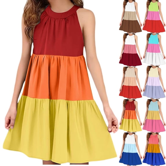 Swuxness Girls Dresses Printed Sleeveless Maxi Summer Casual Sun Spaghetti Strap
