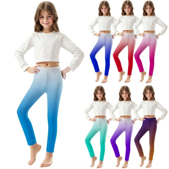 Swuxness Girls Elastic Leggings, Fall Pants for Girls, Girls Gradient Print Soft Comfortable Pants with Elastic Waist for Kids Outdoor Play Red, 5-6 Years