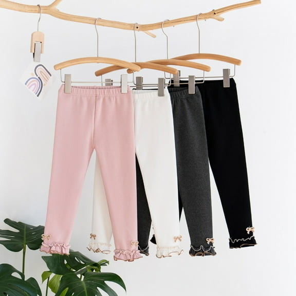 Swuxness Girls Elastic Leggings, Fall Pants for Girls, Girls' Solid Color Comfortable Stretchy Base Elastic Waist Pants White, 6-7 Years