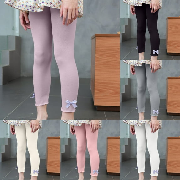 Swuxness Girls Base Long Leggings Pants Solid Color Mid Waist Fleece Lined Thick Warm Winter