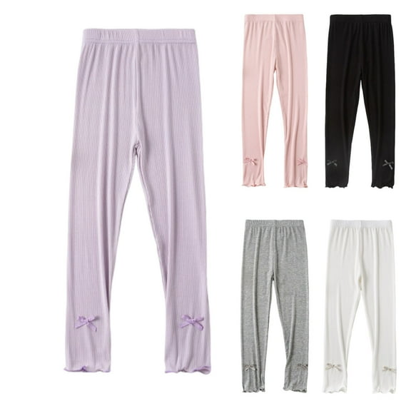 Swuxness Girls Elastic Leggings, Toddler Summer Long Pants, Girls' Solid Color Breathable Mosquito Prevention Slim Leg Pants for Outerwear Purple, 3-4 Years