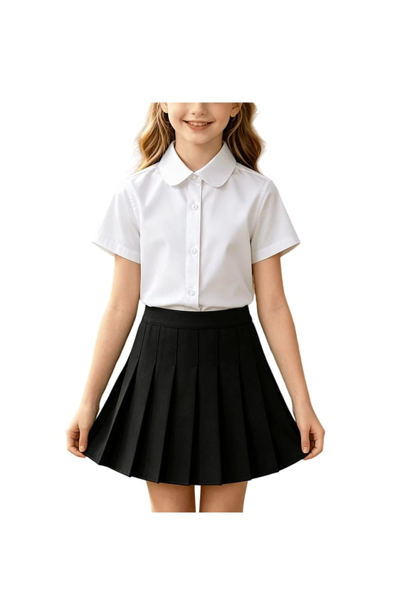 Girls Formal 2-Piece Suits British Style Short Sleeve Shirts Pleated Skirt Preppy School Outfits