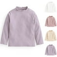 thumbnail image 1 of Swuxness Girls' High Neck T-Shirts, Kids Winter Long Sleeve Shirts, Girls High Neck Blouse with Ruffle Stretchy Solid Color Top for Kids Pink, 9-10 Years, 1 of 3