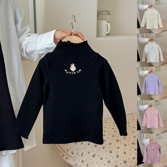 Swuxness Girls' High Neck T-Shirts, Toddler Fall Tops, Girls Print Half High Neck Top Comfortable for Kids Beige, 3-4 Years