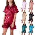 thumbnail image 1 of Swuxness Girls Home Wear 2 Piece Sets, Summer Short Sleeve Sets for Kids, Children's Solid Color Home Clothing Round-Neck Blouses Watermelon Red, 6-7 Years, 1 of 5